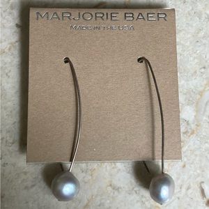 MARJORIE BAER Dangling Silver Tone Pearl Earrings NWT!